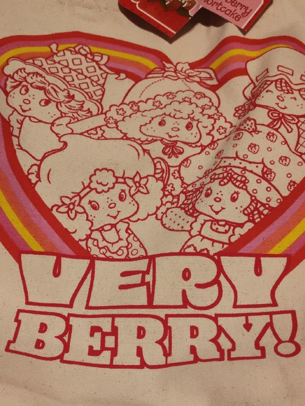 Strawberry Shortcake  Canvas Tote Bag - Cream with Pink & Rainbow